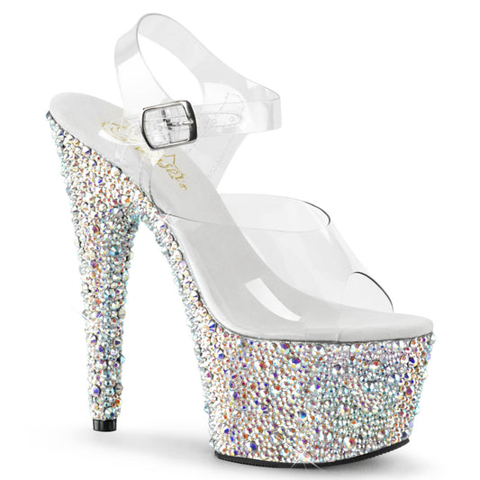Pleaser Womens Sandals BEJEWELED-708MS Clr/Slv Multi RS