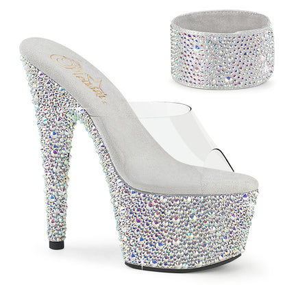 Pleaser Women's Platform Shoes BEJEWELED-712MS Clr/Slv AB RS