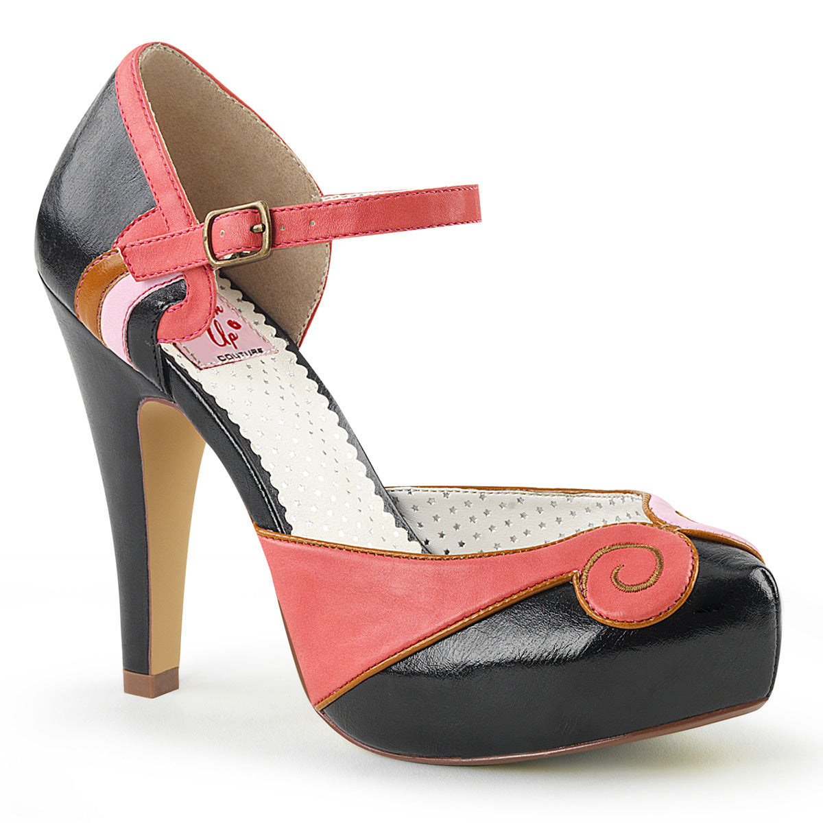 Pin Up Couture Womens Pumps BETTIE-17 Coral-Blk Faux Leather