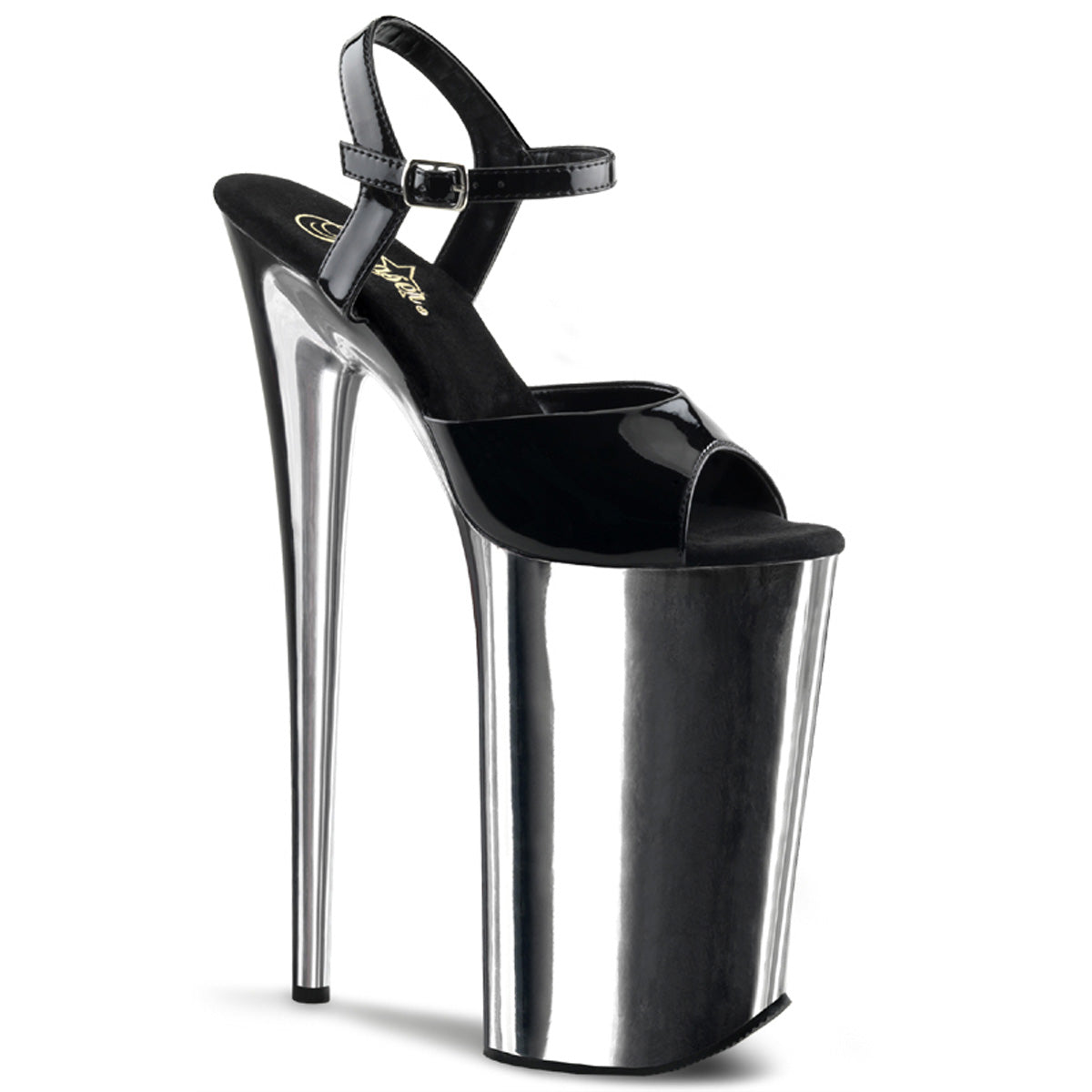 Pleaser Womens Sandals BEYOND-009 Blk/Slv Chrome