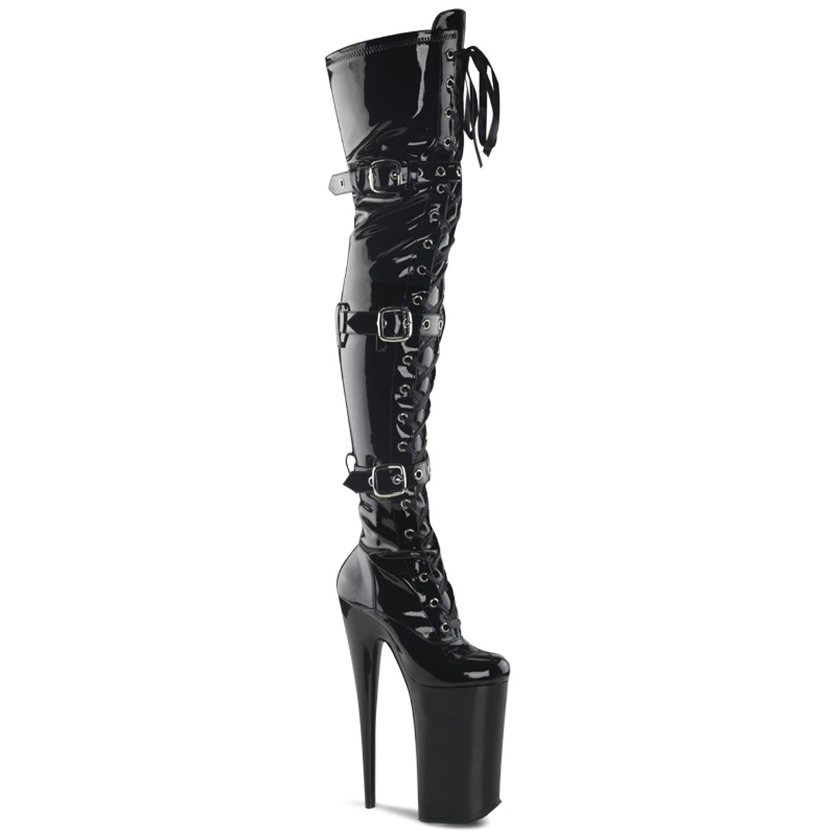 Pleaser Womens Boots. BEYOND-3028 BLK Str Pat / BLK