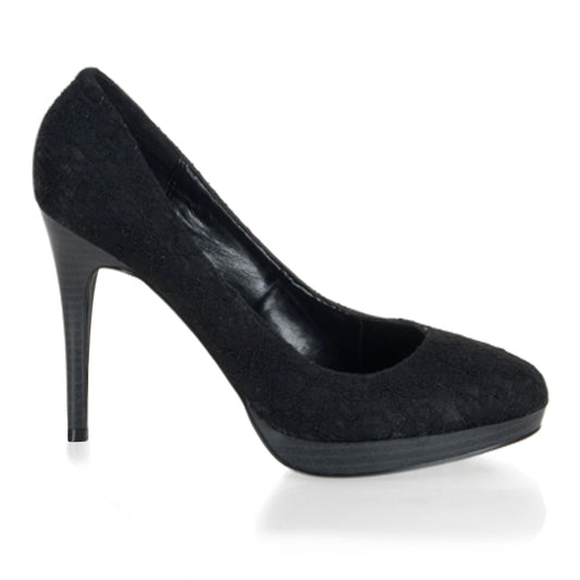 Pin Up Couture Frauenpumpen BLISS-30-2 BLK Satin-Black Lace
