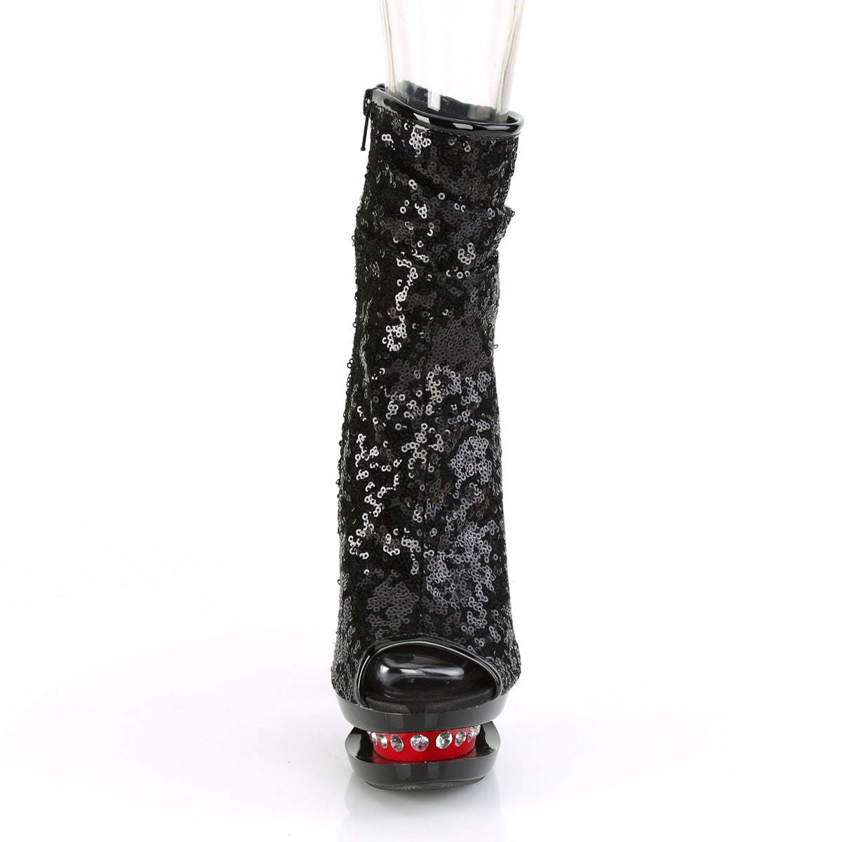 Pleaser Damen Knöchelstiefel BLONDIE-R-1008 BLK-Pailletten / BLK-rot
