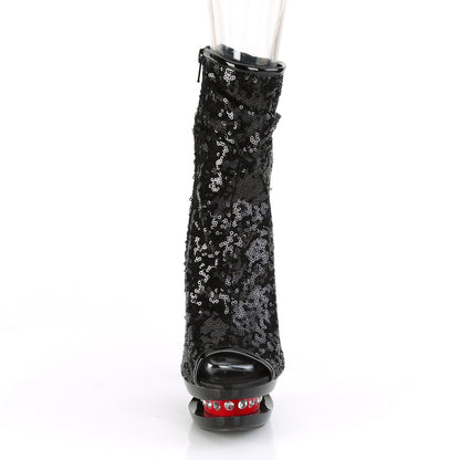 Pleaser Damen Knöchelstiefel BLONDIE-R-1008 BLK-Pailletten / BLK-rot