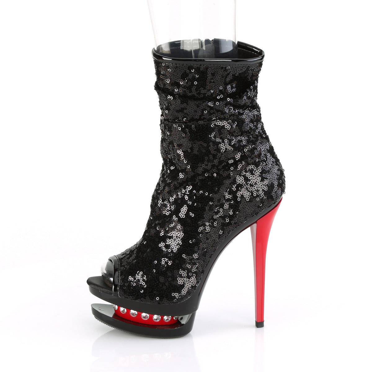 Pleaser Damen Knöchelstiefel BLONDIE-R-1008 BLK-Pailletten / BLK-rot