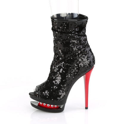 Pleaser Damen Knöchelstiefel BLONDIE-R-1008 BLK-Pailletten / BLK-rot