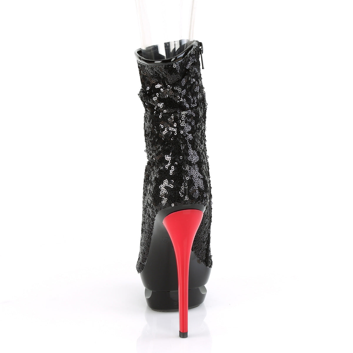 Pleaser Damen Knöchelstiefel BLONDIE-R-1008 BLK-Pailletten / BLK-rot