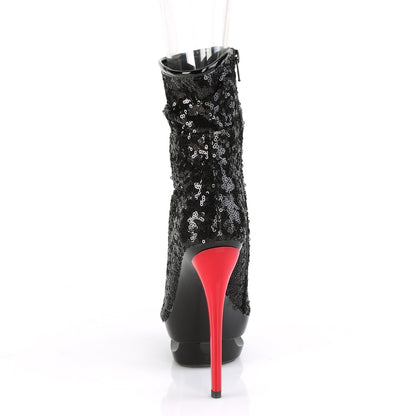 Pleaser Damen Knöchelstiefel BLONDIE-R-1008 BLK-Pailletten / BLK-rot