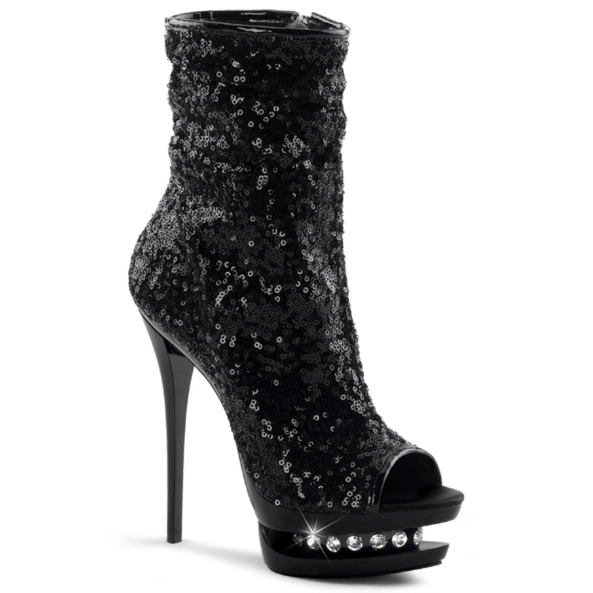 Pleaser Damen Knöchelstiefel BLONDIE-R-1008 BLK-Pailletten / BLK