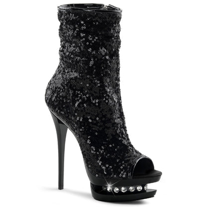Pleaser Damen Knöchelstiefel BLONDIE-R-1008 BLK-Pailletten / BLK