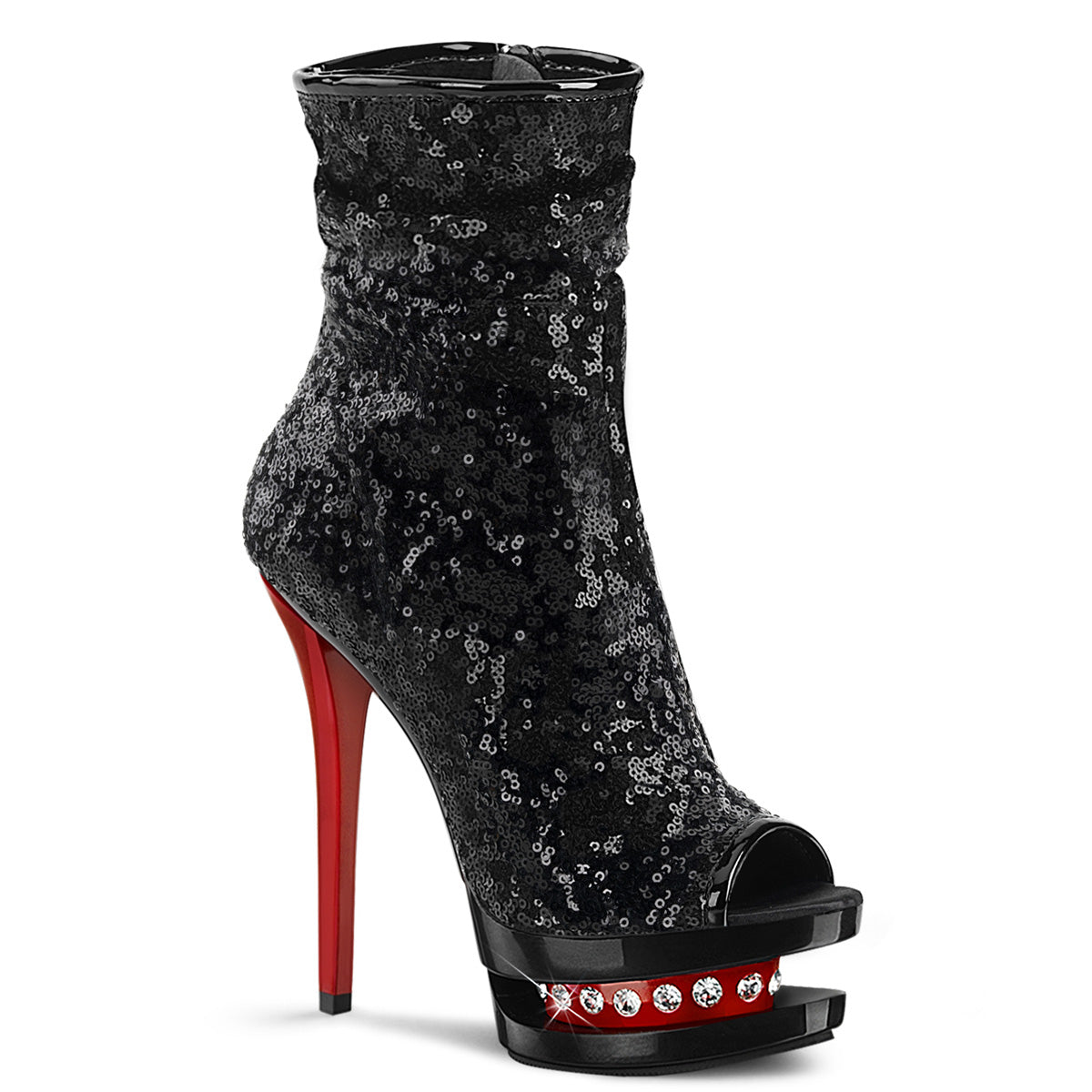 Pleaser Damen Knöchelstiefel BLONDIE-R-1008 BLK-Pailletten / BLK-rot