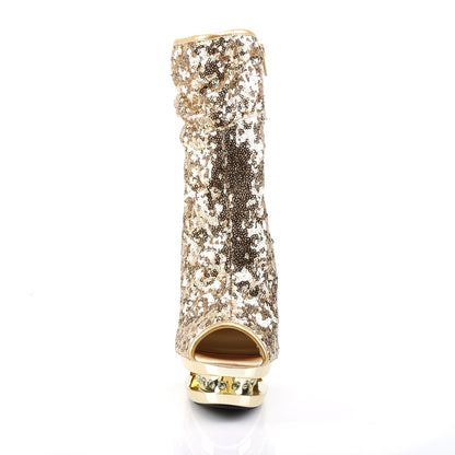 Pleaser Damen Knöchelstiefel BLONDIE-R-1008 Gold Pailletten / Gold Chrome