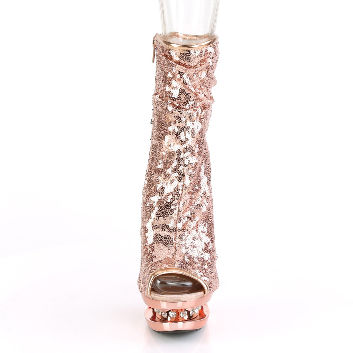 Pleaser Damen Knöchelstiefel BLONDIE-R-1008 Rose Gold Pailletten / Roségold Chrome