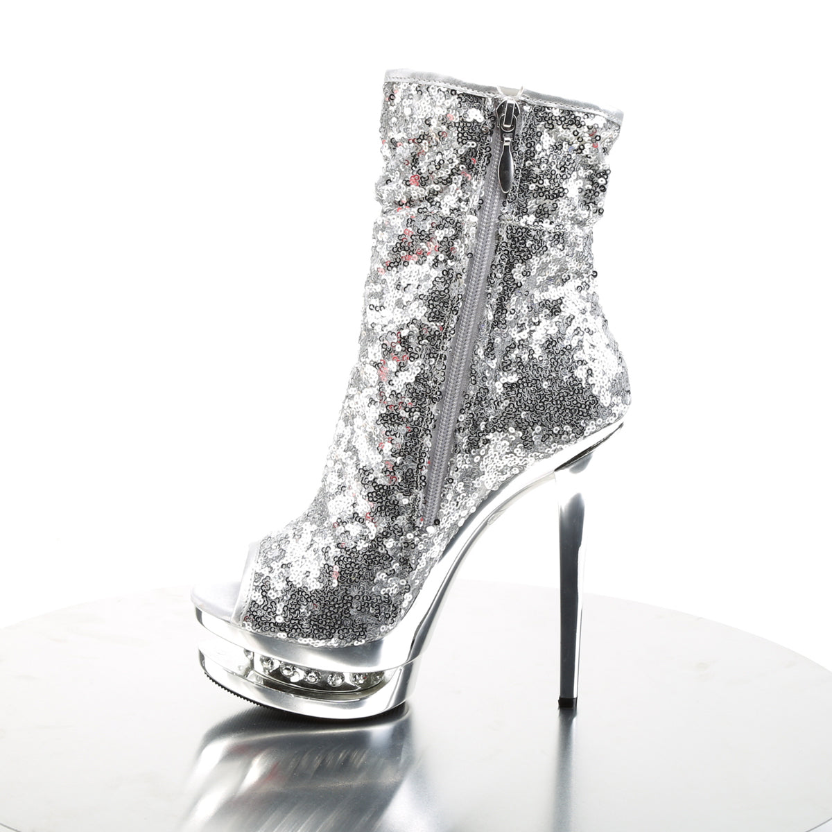 Pleaser Damen Knöchelstiefel BLONDIE-R-1008 SLV-Pailletten / SLV-Chrom