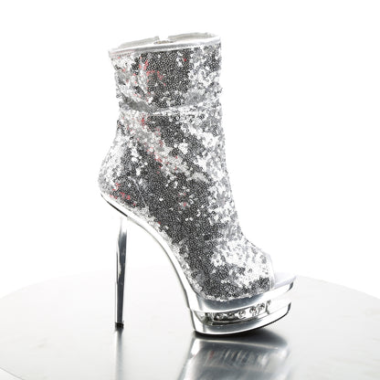 Pleaser Damen Knöchelstiefel BLONDIE-R-1008 SLV-Pailletten / SLV-Chrom