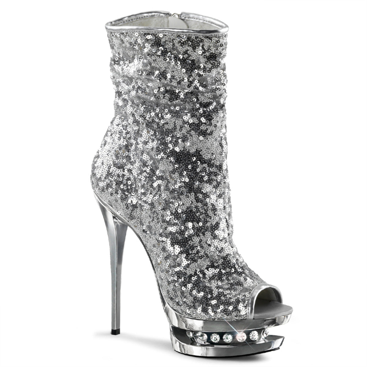 Pleaser Damen Knöchelstiefel BLONDIE-R-1008 SLV-Pailletten / SLV-Chrom