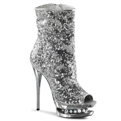 Pleaser Damen Knöchelstiefel BLONDIE-R-1008 SLV-Pailletten / SLV-Chrom