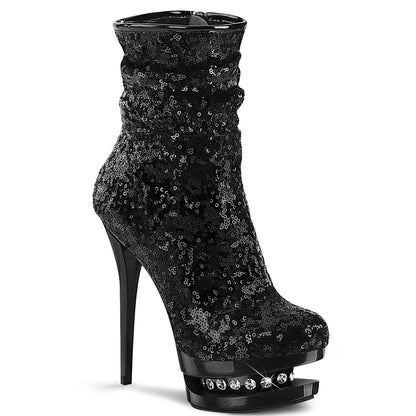 Pleaser Damen Knöchelstiefel BLONDIE-R-1009 BLK-Pailletten / BLK