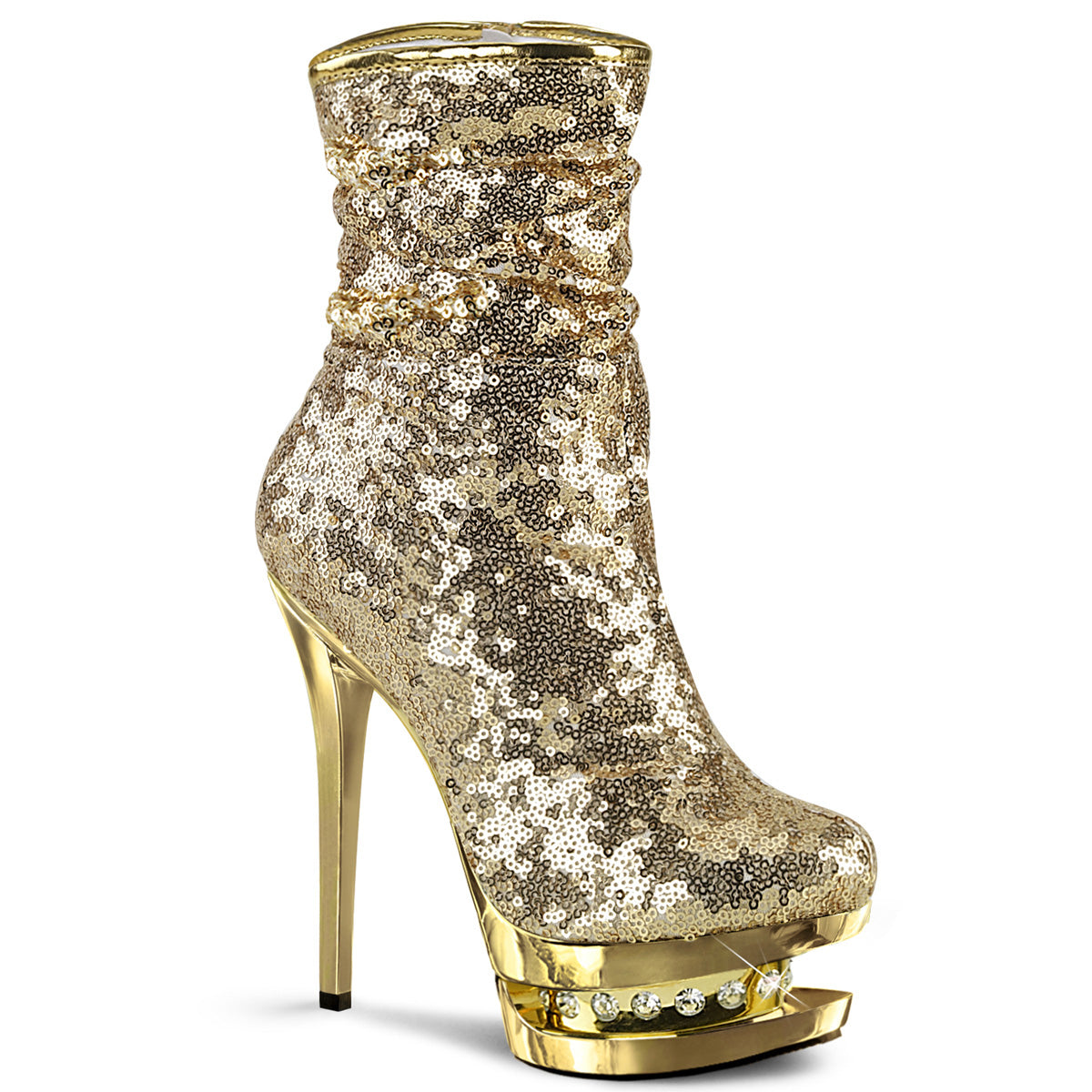 Pleaser Damen Knöchelstiefel BLONDIE-R-1009 Gold Pailletten / Gold Chrome