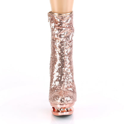 Pleaser Womens Ankle Boots BLONDIE-R-1009 Rose Gold Sequins/Rose Gold Chrome
