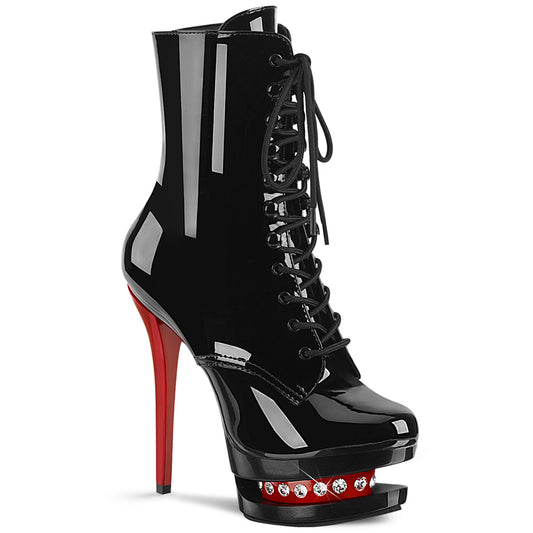 Pleaser Damen Knöchelstiefel BLONDIE-R-1020 BLK Pat / BLK-rot
