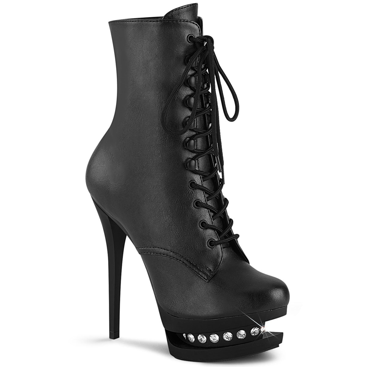 Pleaser Damen Knöchelstiefel BLONDIE-R-1020 Black Faux Leder / Schwarz Matt
