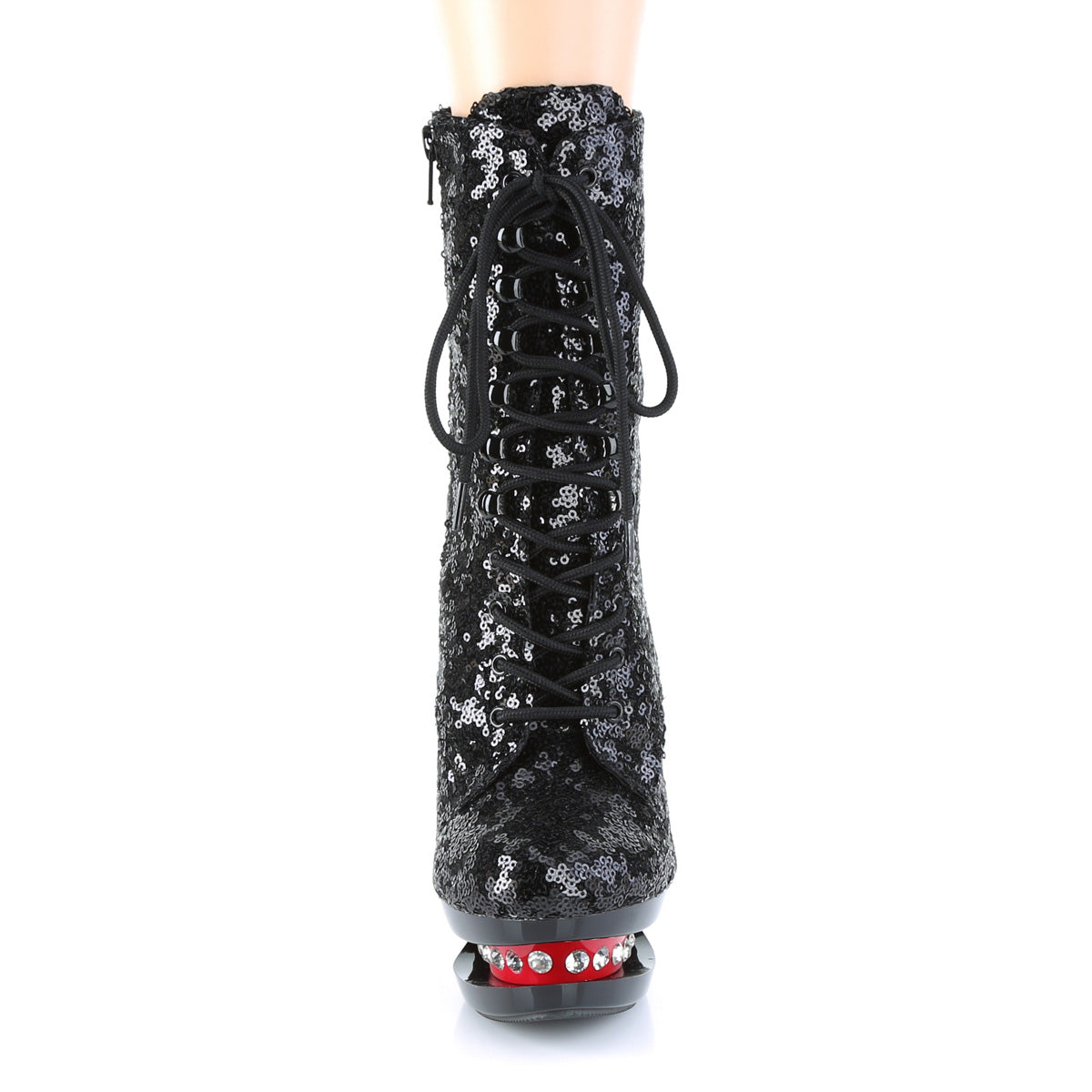 Pleaser Damen Knöchelstiefel BLONDIE-R-1020 BLK-Pailletten / BLK-rot