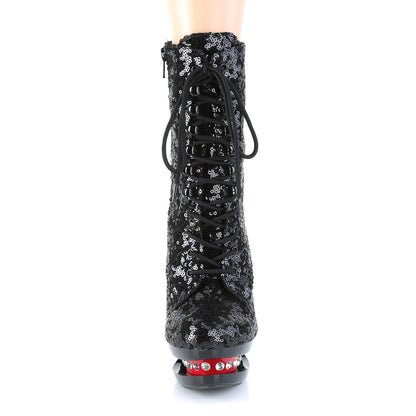 Pleaser Damen Knöchelstiefel BLONDIE-R-1020 BLK-Pailletten / BLK-rot