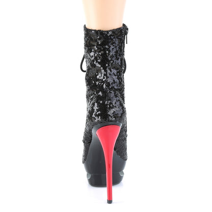 Pleaser Damen Knöchelstiefel BLONDIE-R-1020 BLK-Pailletten / BLK-rot