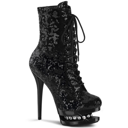 Pleaser Womens Ankle Boots BLONDIE-R-1020 Blk Sequins/Blk