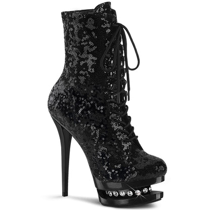 Pleaser Womens Ankle Boots BLONDIE-R-1020 Blk Sequins/Blk