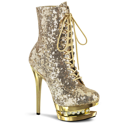 Pleaser Damen Knöchelstiefel BLONDIE-R-1020 Gold Pailletten / Gold Chrome