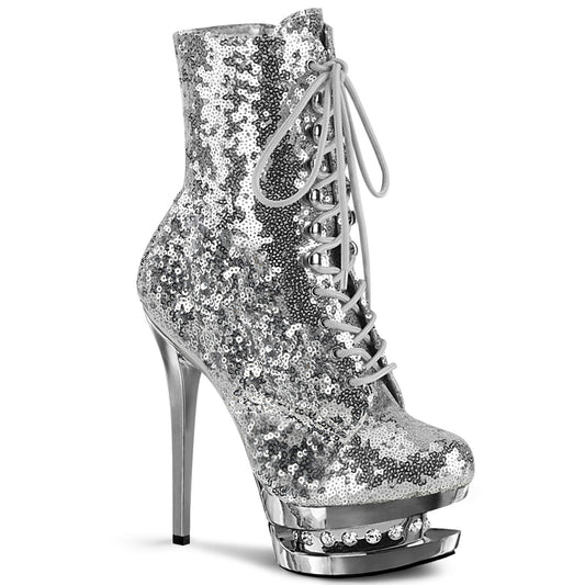 Pleaser Damen Knöchelstiefel BLONDIE-R-1020 SLV-Pailletten / SLV-Chrom