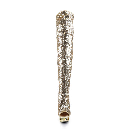 Pleaser Womens Boots. BLONDIE-R-3011 Gold Pailletten / Gold Chrome