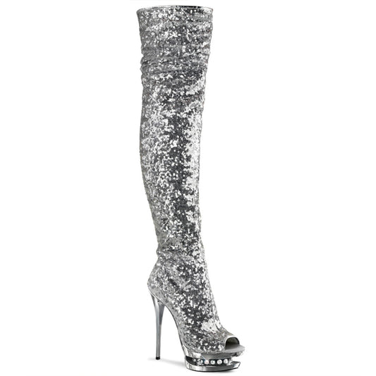 Pleaser Womens Boots. BLONDIE-R-3011 SLV-Pailletten / SLV-Chrom