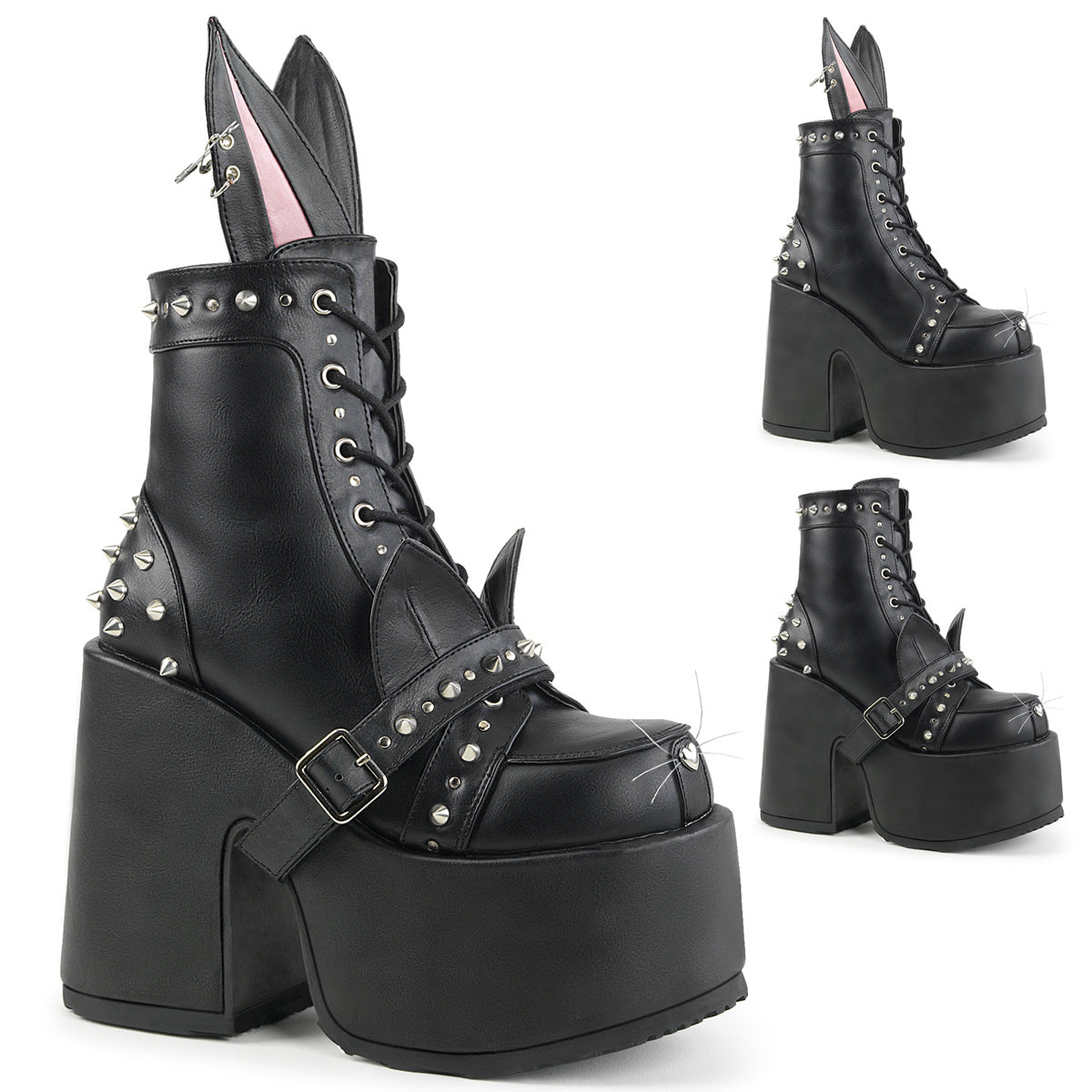 DemoniaCult Damenknöchelstiefel CAMEL-202 BLK Vegan Leder