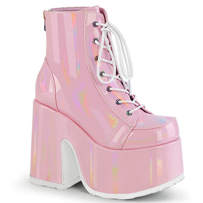 DemoniaCult Damenknöchelstiefel CAMEL-203 B. Pink Hologramm