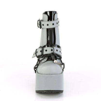 DemoniaCult Damenknöchelstiefel CAMEL-205 graues reflektierendes veganes Leder