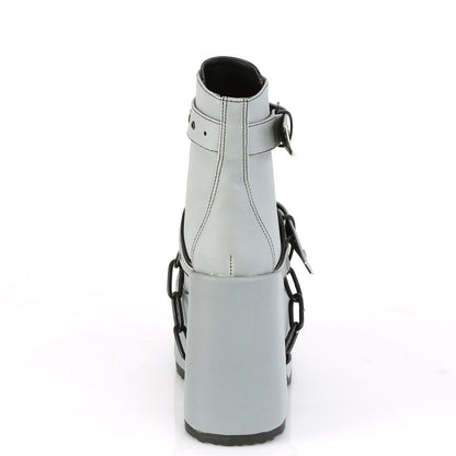DemoniaCult Damenknöchelstiefel CAMEL-205 graues reflektierendes veganes Leder