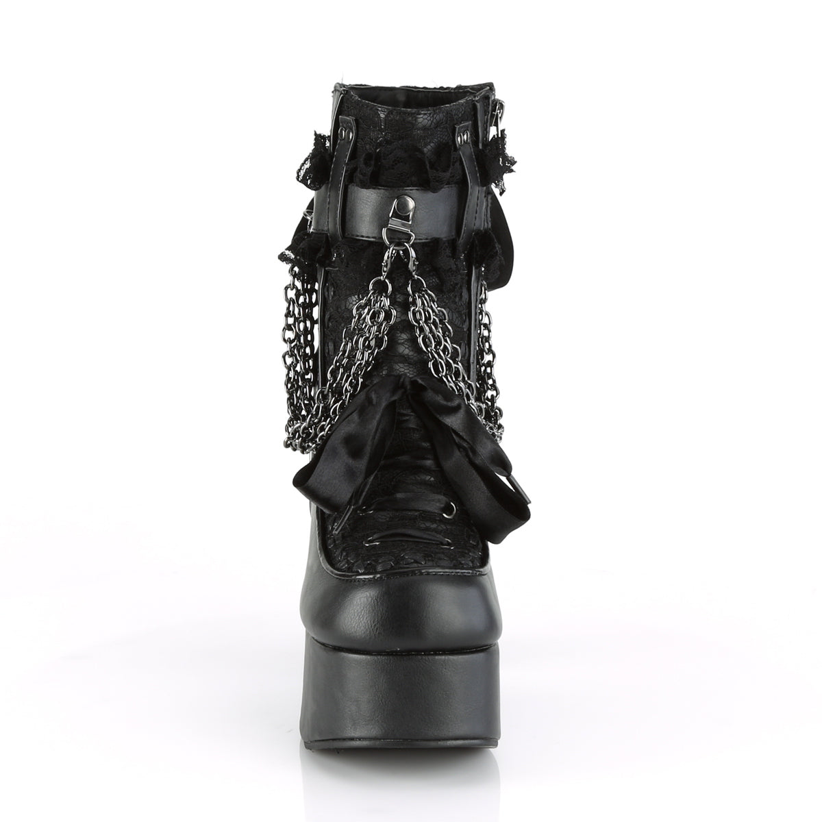 DemoniaCult Damenknöchelstiefel CHARADE-110 BLK Vegan Leder-Lace Overlay