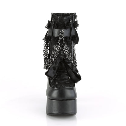 DemoniaCult Damenknöchelstiefel CHARADE-110 BLK Vegan Leder-Lace Overlay