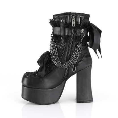 DemoniaCult Damenknöchelstiefel CHARADE-110 BLK Vegan Leder-Lace Overlay