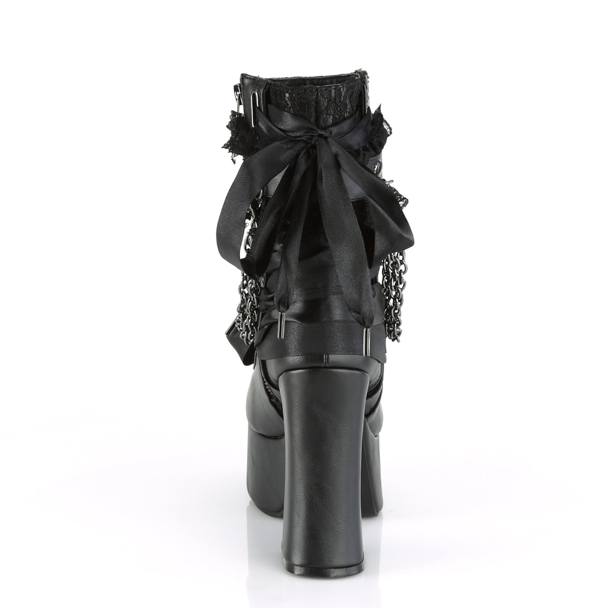 DemoniaCult Damenknöchelstiefel CHARADE-110 BLK Vegan Leder-Lace Overlay