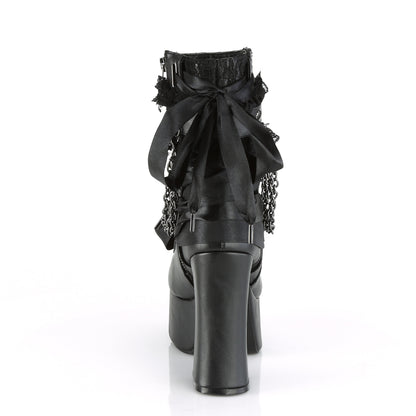 DemoniaCult Damenknöchelstiefel CHARADE-110 BLK Vegan Leder-Lace Overlay