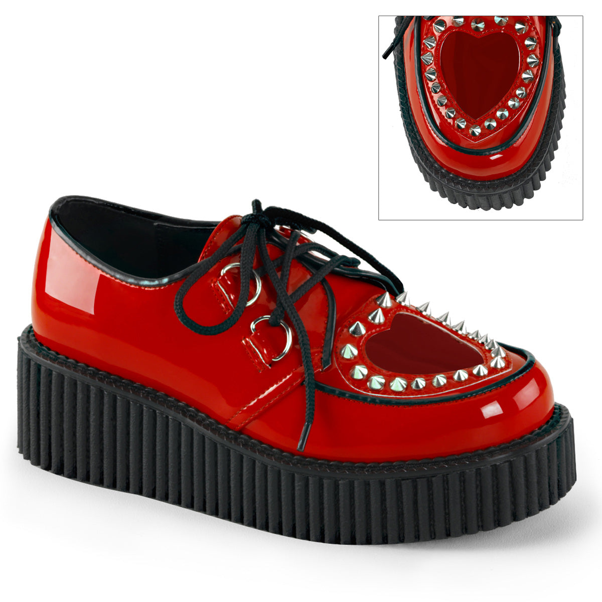 DemoniaCult Womens Low Shoe CREEPER-108 Red Pat-Pvc