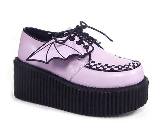 DemoniaCult Damen -Niederschuh CREEPER-205 Lavendel veganes Leder