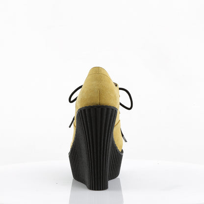 DemoniaCult Damen -Niederschuh CREEPER-304 Senf veganer Wildleder-Leopard-gedrucktes Pony-Haar