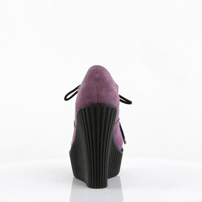 DemoniaCult Damen -Niederschuh CREEPER-304 Lila veganer Wildleder-Leoparden-Pony-Haare