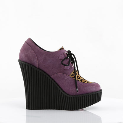 DemoniaCult Damen -Niederschuh CREEPER-304 Lila veganer Wildleder-Leoparden-Pony-Haare