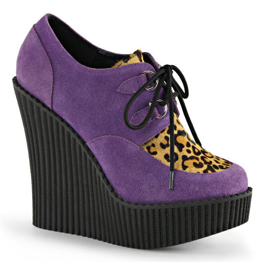 DemoniaCult Damen -Niederschuh CREEPER-304 Lila veganer Wildleder-Leoparden-Pony-Haare